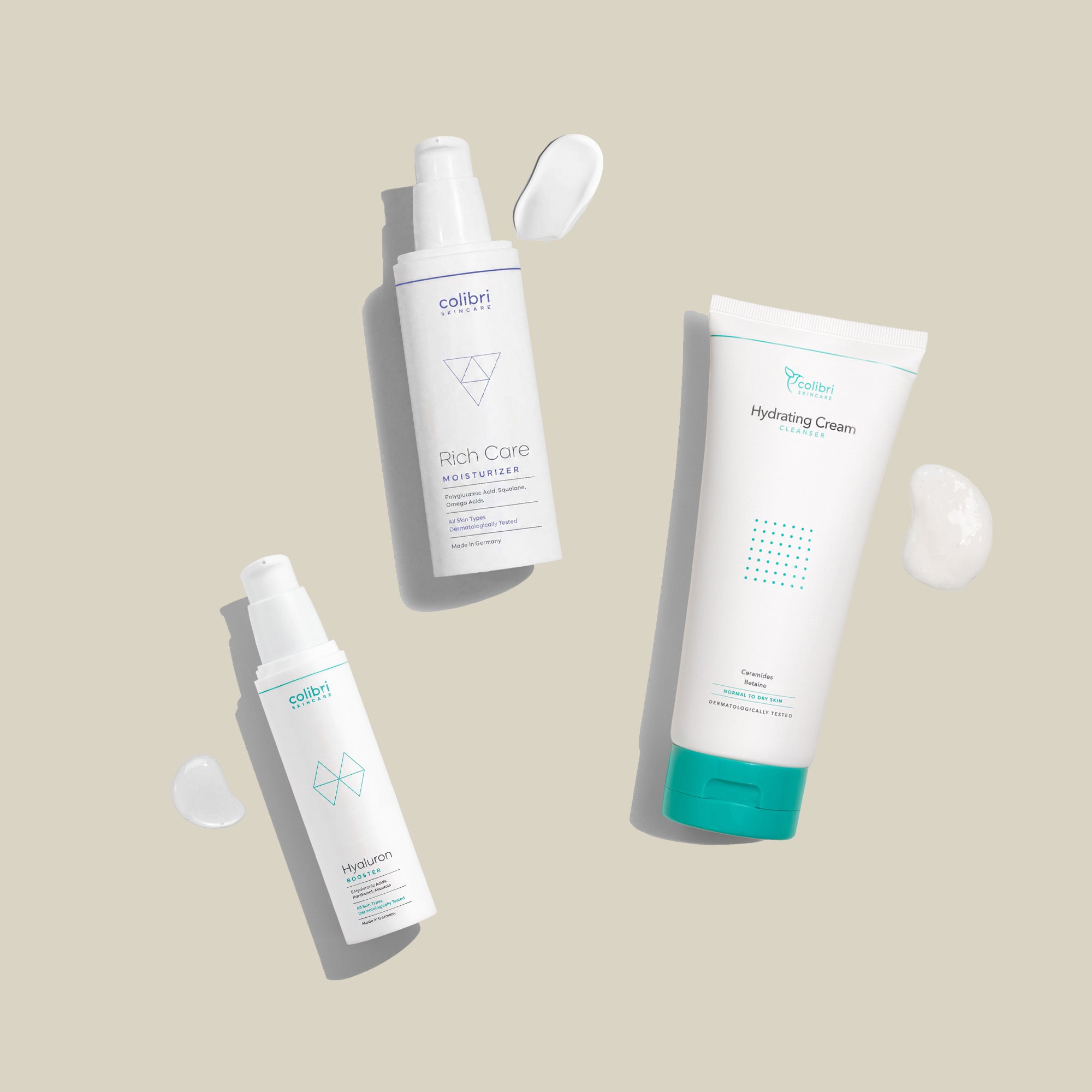 Trockene haut Set mit Produktklecksen